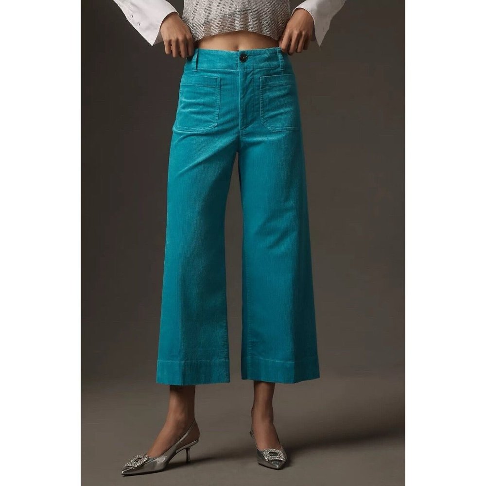 Anthropologie Maeve Colette Corduroy Cropped Wide Leg Pants Womens 25 Turquoise
